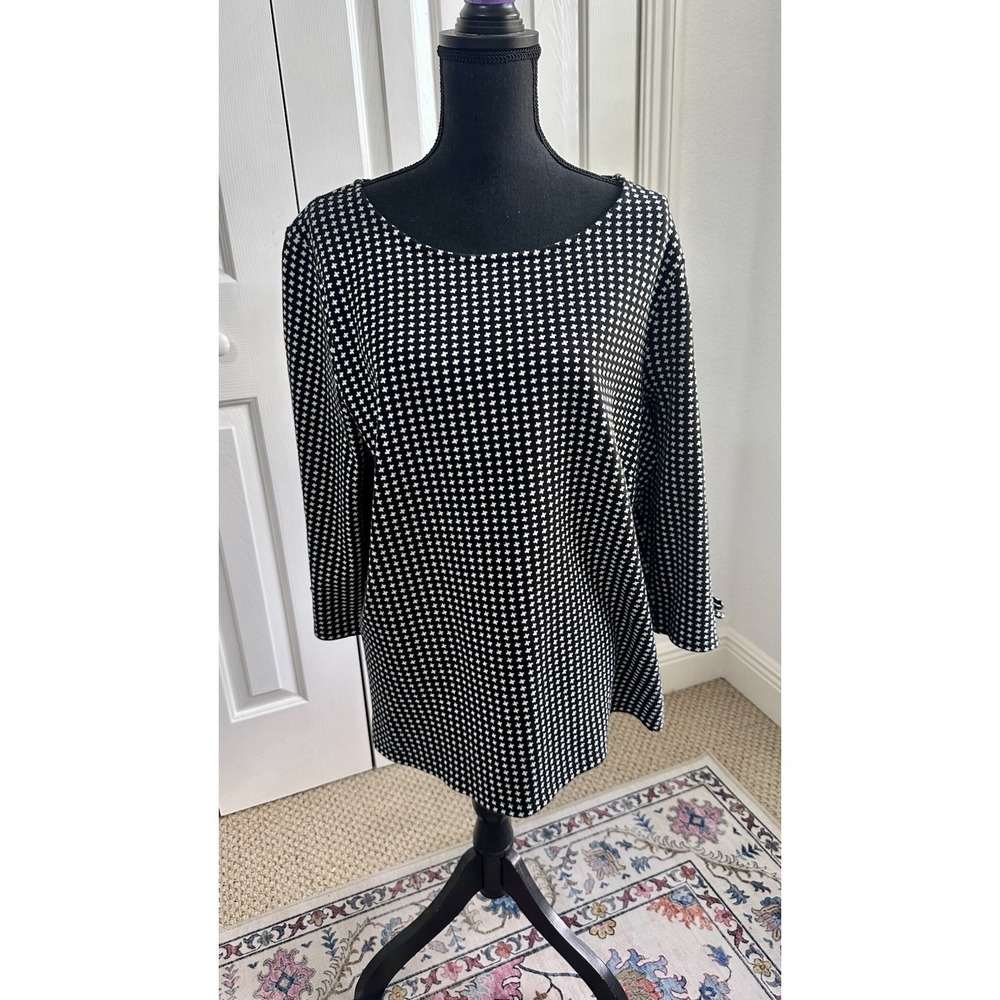 Talbots Pullover Tunic X Pattern Size 2X Black White Boat Neck Blouse